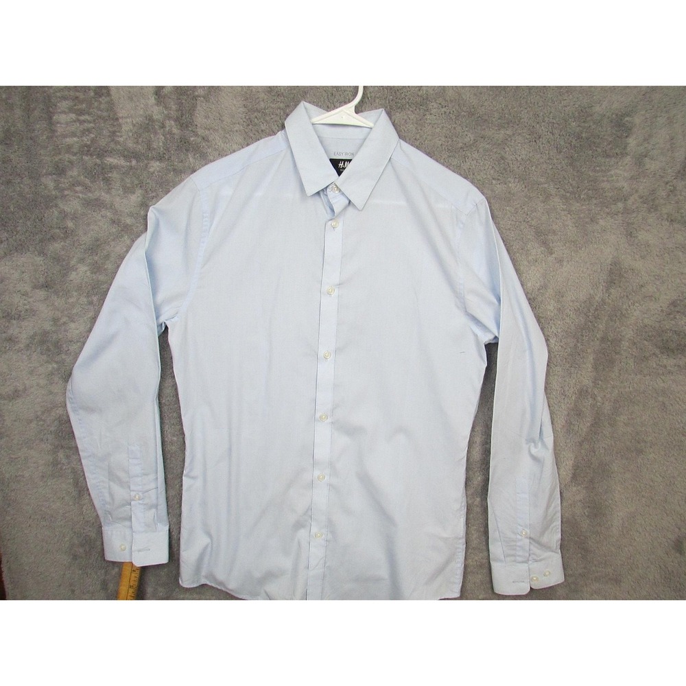 H&M Shirt Mens Medium Long Sleeve Light Blue Slim Fit Easy Iron Dress Shirt